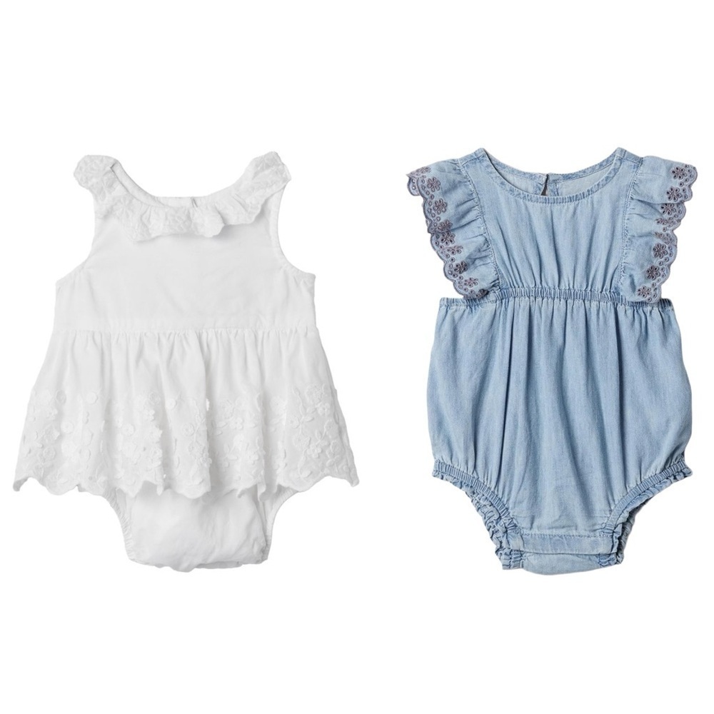 GAP White & Light Blue Ruffle Baby One-Piece Bodysuits